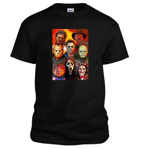 HALLOWEEN GRAPHIC SHIRT 100% COTTON BLACK FREDDY KRUEGER CHUCKY JIGSAW JASON - Picture 1 of 3